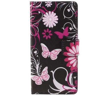 Merkloos Samsung Galaxy A3 2016 Portemonnee Hoesje Paarse Vlinder Print
