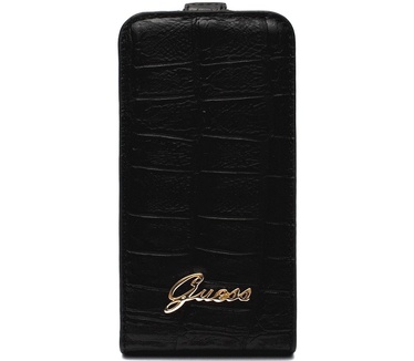 Guess Leather flapcase - Leder Opvouwbare Case voor iPhone 5 Zwart