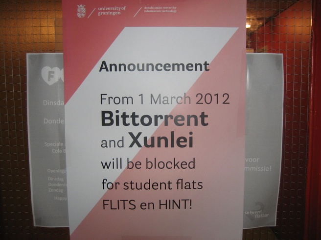 Aankondiging blokkade bittorrent in studentenflats RuG