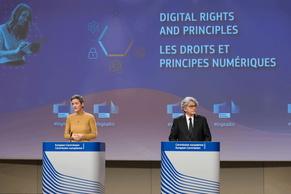 Margrethe Vestager en Thierry Breton, via Europese Unie