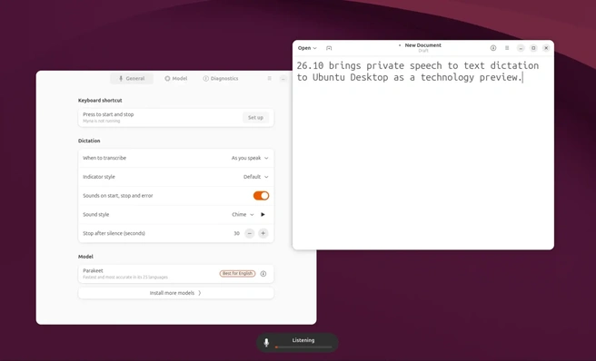 Ubuntu 26.10 Myna-spraakherkenning