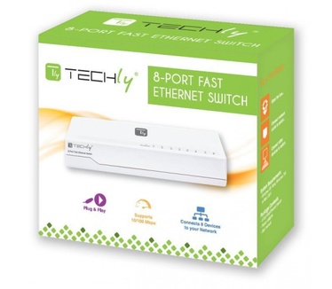 Techly 8 Ports 10/100 Mbps Fast Ethernet Switch Hub I-SWHUB-080TY