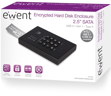 Ewent USB 3.1 Gen 1 (USB 3.0) 2.5 inch SATA HDD/SSD behuizing met cijferslot Zwart