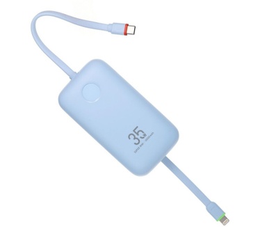 VEGER powerbank 10000 mAh with built-in cabels Type C / Lightning PD QC3.0 35W K1 (W1188) sky blue