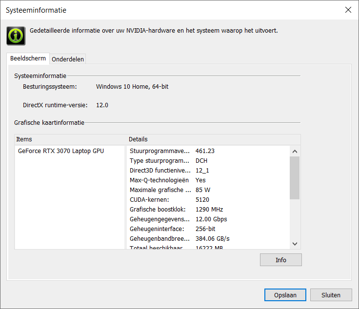 Gpu-eigenschappen ASUS TUF Dash 15