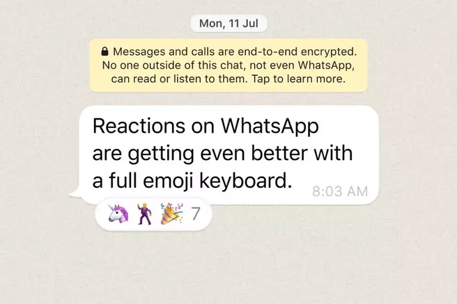 De extra reactie-emoji's bij WhatsApp. Afbeelding via The Verge.