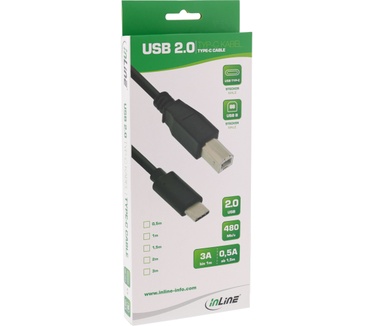 InLine USB C/USB B, 1.5 m Zwart