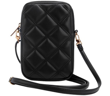 Guess Quilted 4G Metal Logo Wallet Pouch met Riem (7 Inch) Zwart Zwart