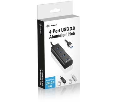Sharkoon 4-Poort USB 3.0 Aluminium Hub Zwart
