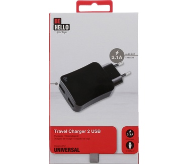 BeHello Travel Charger with USB 2 Portals 3.1A Black