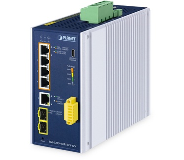 Planet Industrial L2+ 4-Port 10/100/1000T 802.3bt PoE + 1-Port 10/100/1000T + 2-Port 1G/2.5G SFP Managed Ethernet Switch w/12V Booster