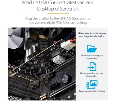 Startech.com 4-Port USB PCIe Kaart, USB 3.2 5Gbps, PCI Express Uitbreidingskaart met 4x Onafhankelijke USB Controllers, 4x USB-A Poorten, Windows/macOS/Linux