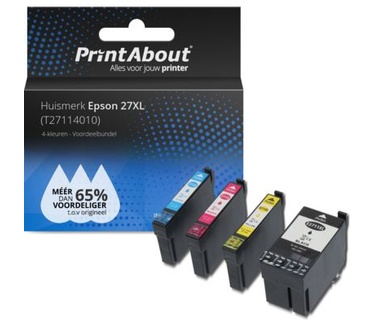 PrintAbout Huismerk Epson 27XL (T2711/12/13/144010) Inktcartridge 4-kleuren Voordeelbundel Hoge capaciteit - 1131322