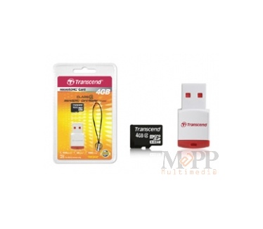 Transcend Micro SD Card Transcend HC2 met adapter 4GB MicroSD SDHC Class2 +  USB 2.0 Reader