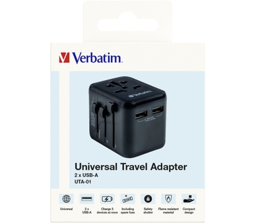 Verbatim Universele reisadapter UTA-01 Stekker met 2 x USB-A poorten