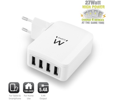 Ewent EW104 4-Poorts Smart USB Lader 5.4A