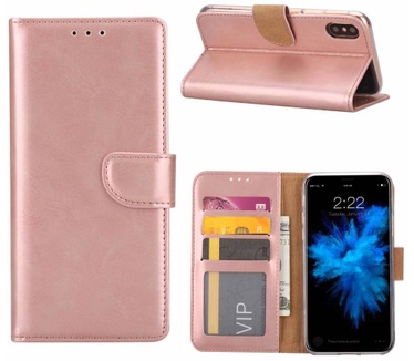 Luxe Lederen Bookcase hoesje voor de Apple iPhone XS - Metallic Roze (Apple iPhone XS) Rosé Goud