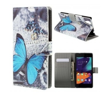 qMust Wiko Rainbow UP 4G Wallet Case - hoesje met stand - Blue Butterfly
