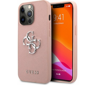 Guess Saffiano Metal Logo Back Case iPhone 13 Pro (6.1") - Roze Roze
