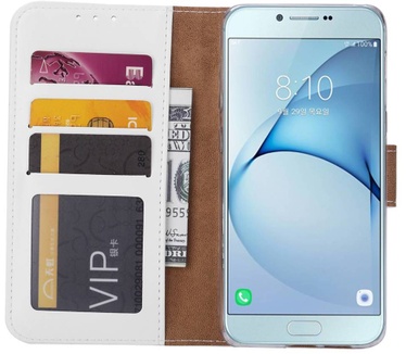 Luxe Lederen Bookcase hoesje voor de Samsung Galaxy A8 2018 - Wit (Samsung Galaxy A8 2018) Wit