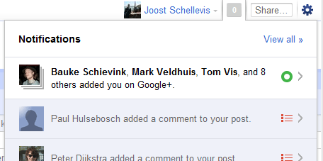 Google+ Update dropdown Google+ Update dropdown