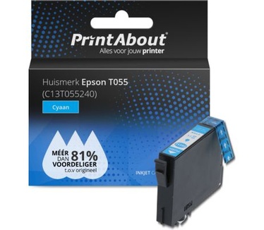 PrintAbout Huismerk Epson T055 (C13T055240) Inktcartridge Cyaan