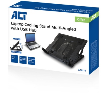 ACT AC8110 Laptopstandaard, tot 17”, in hoogte verstelbaar (5 standen), 2-poorts hub
