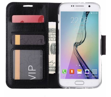 Luxe lederen Bookcase hoesje voor de Samsung Galaxy S6 - Zwart (Samsung Galaxy S6) Zwart
