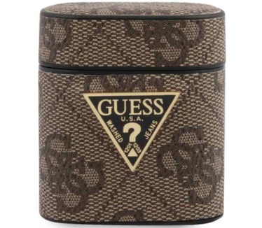 Guess 4G PU Leather Case voor Apple Airpods 1 & 2 - Bruin  Bruin