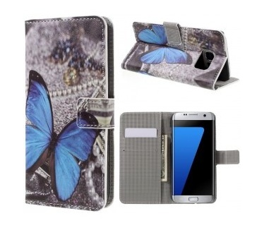 qMust Samsung Galaxy S7 edge Wallet Case - hoesje met stand - Blue Butterfly