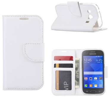 Luxe Lederen Bookcase hoesje voor de Samsung Galaxy Ace 4 / Ace Style LTE G357 - Wit (Samsung Galaxy Ace 4 / Ace Style LTE G357) Wit