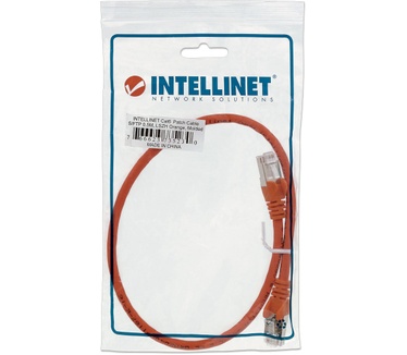 Intellinet Network Patch Cable, Cat5e, 7.5m, Orange, CCA (Copper Clad Aluminium), F/UTP (cable unshielded/twisted pair - all three pairs wrapped in foil), PVC, RJ45 Male to RJ45 Male, Gold Plated Contacts, Snagless, Booted