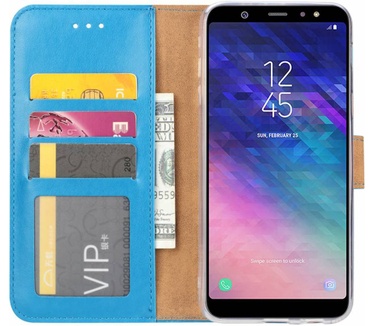 Merkloos Luxe Lederen Bookcase hoesje voor de Samsung Galaxy A6 Plus 2018 - Blauw (Samsung Galaxy A6 Plus 2018) Blauw