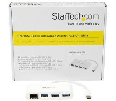 Startech.com 3-poorts USB 3.0 Hub met Gigabit Ethernet USB-C wit