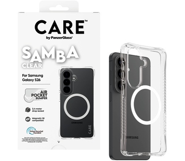 PanzerGlass CARE™ by PanzerGlass® Samba Case Transparent w. White Qi Samsung Galaxy S26