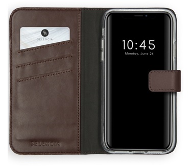 Selencia Echt Lederen Bookcase iPhone Xs - Bruin