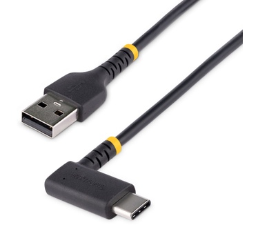 Startech.com 2m USB A naar C Oplaadkabel, Haakse USB-C Kabel, Robuuste Fast Charge USB-C Kabel, USB 2.0 A naar Type-C, 3A, USB Laadkabel met Aramide Vezel, Zwart