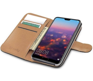 Celly Wally Leather Book Case voor Huawei P20 Pro - Zwart  Zwart