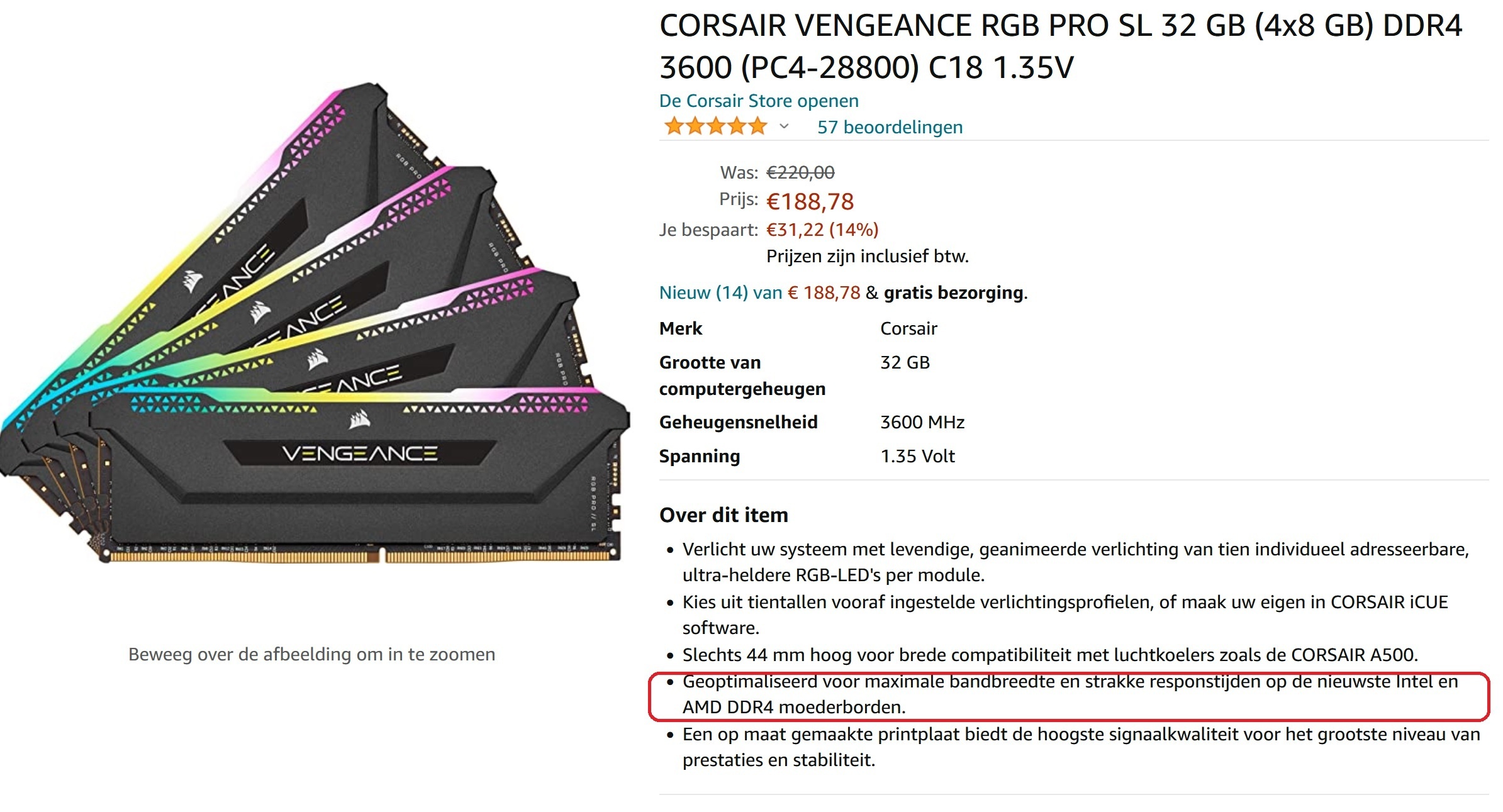 CORSAIR VENGEANCE RGB RS 128GB (4x32GB) DDR4 3200 (PC4-25600) C16 Desktop memory