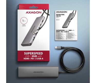 Axagon HMC-5H USB-C 3.2 Gen 1 hub 3x USB-A 4K HDMI PD 100W - Silber