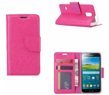 Luxe Lederen Bookcase hoesje voor de Samsung Galaxy S5 Mini - Roze (Samsung Galaxy S5 Mini) Roze
