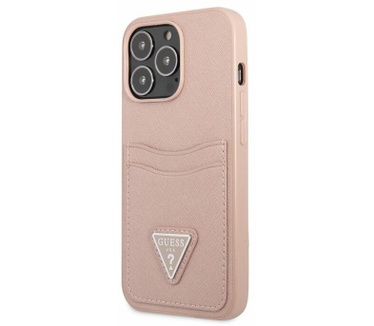 Guess Saffiano Card Back Case - iPhone 13 Pro Max (6.7") - Roze Roze