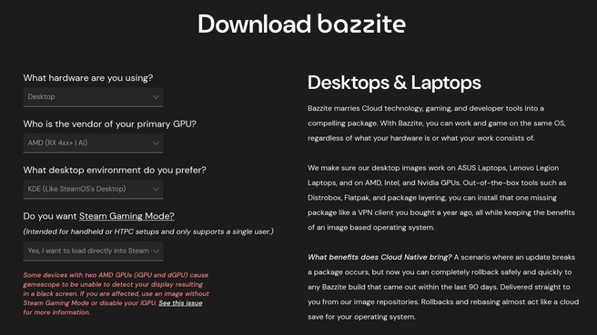 Bazzite-installatieopties