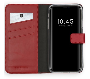 Selencia Echt Lederen Bookcase iPhone Xs - Rood