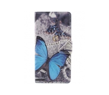 Samsung Galaxy A3 2016 Portemonnee Hoesje Blauw Vlinder Print