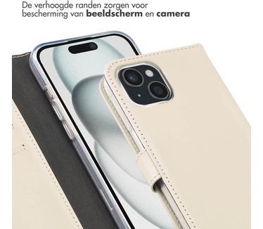 Selencia Echt Lederen Bookcase iPhone 15 - Greige