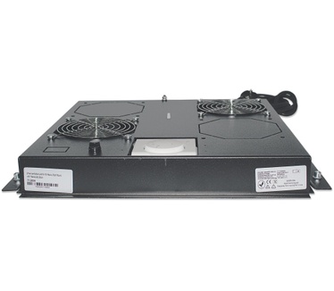 Intellinet 2-Fan Ventilation Unit for 19" Racks, Roof Mount, with Thermostat, Black
