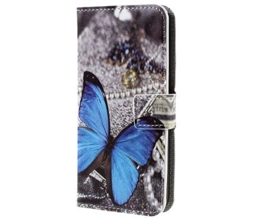 qMust Huawei Y6 II Compact Wallet Case - hoesje met stand - Blue Butterfly