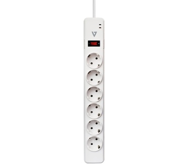 V7 6-Schuko Outlet Home/Office Surge Protector, 1.8m Cord, 1050 Joules, White