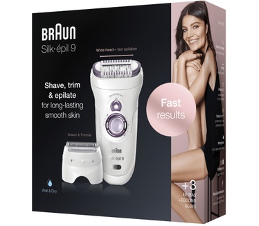 Braun Silk-épil 9 9-710 Epilator Voor Vrouwen Voor Langdurige Ontharing, Wit/Paars